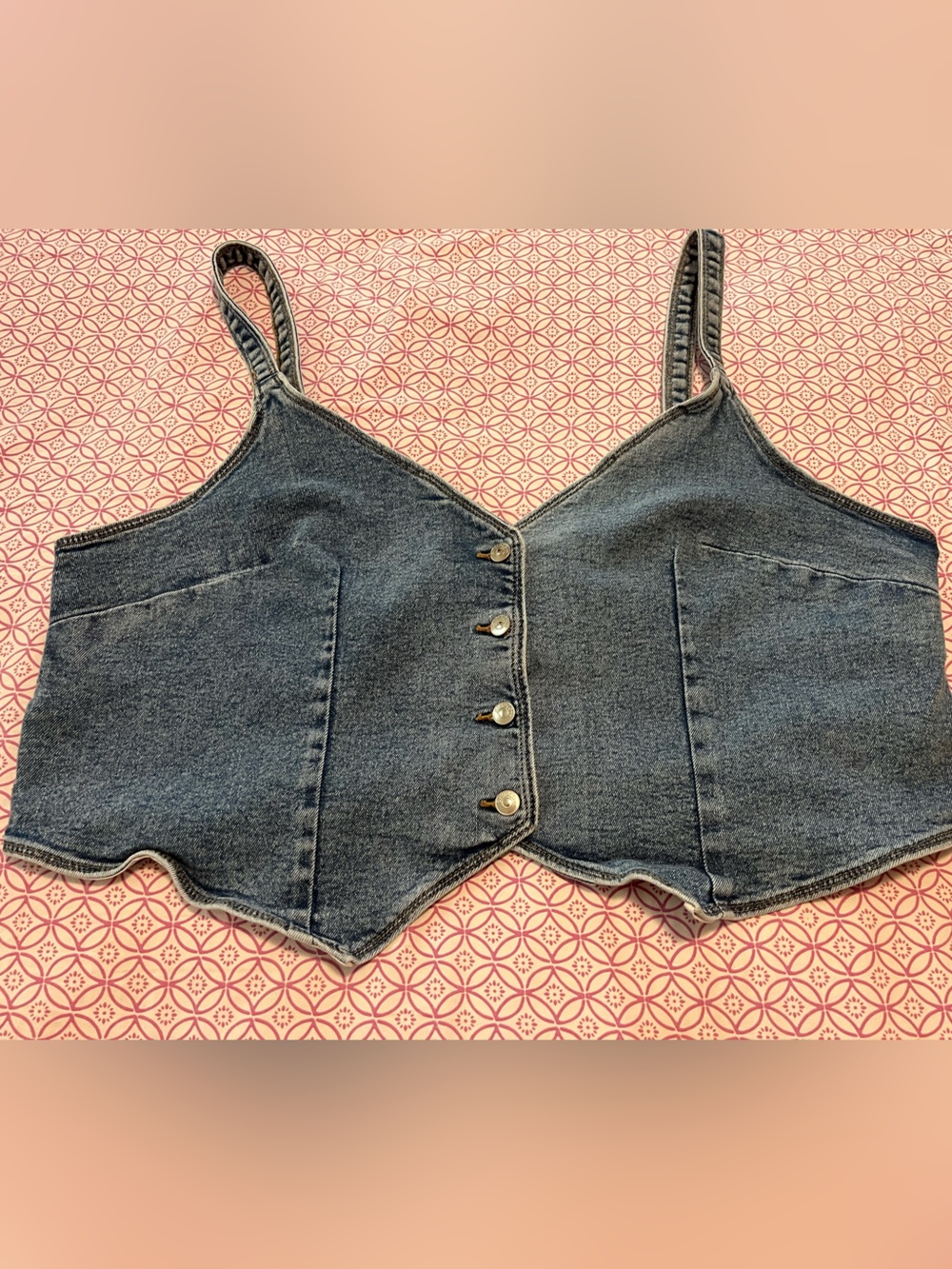 H&M Blue Denim Button-Front Cropped Tank